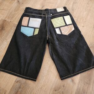 COOGI Y2K Embroidered Mens Denim Shorts Size 36 Button Fly Baggy Hip Hop Grunge